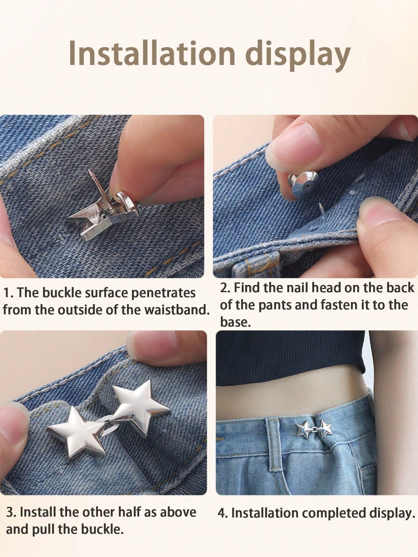 4Pcs Star Shaped Detachable Waistband Button Buckle, Adjustable Waist Clip for Jeans Skirts Pants