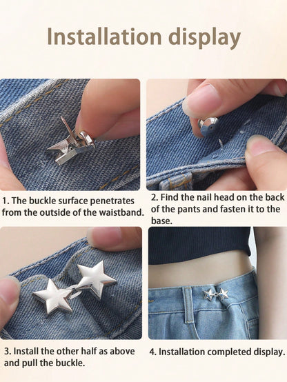 4Pcs Star Shaped Detachable Waistband Button Buckle, Adjustable Waist Clip for Jeans Skirts Pants