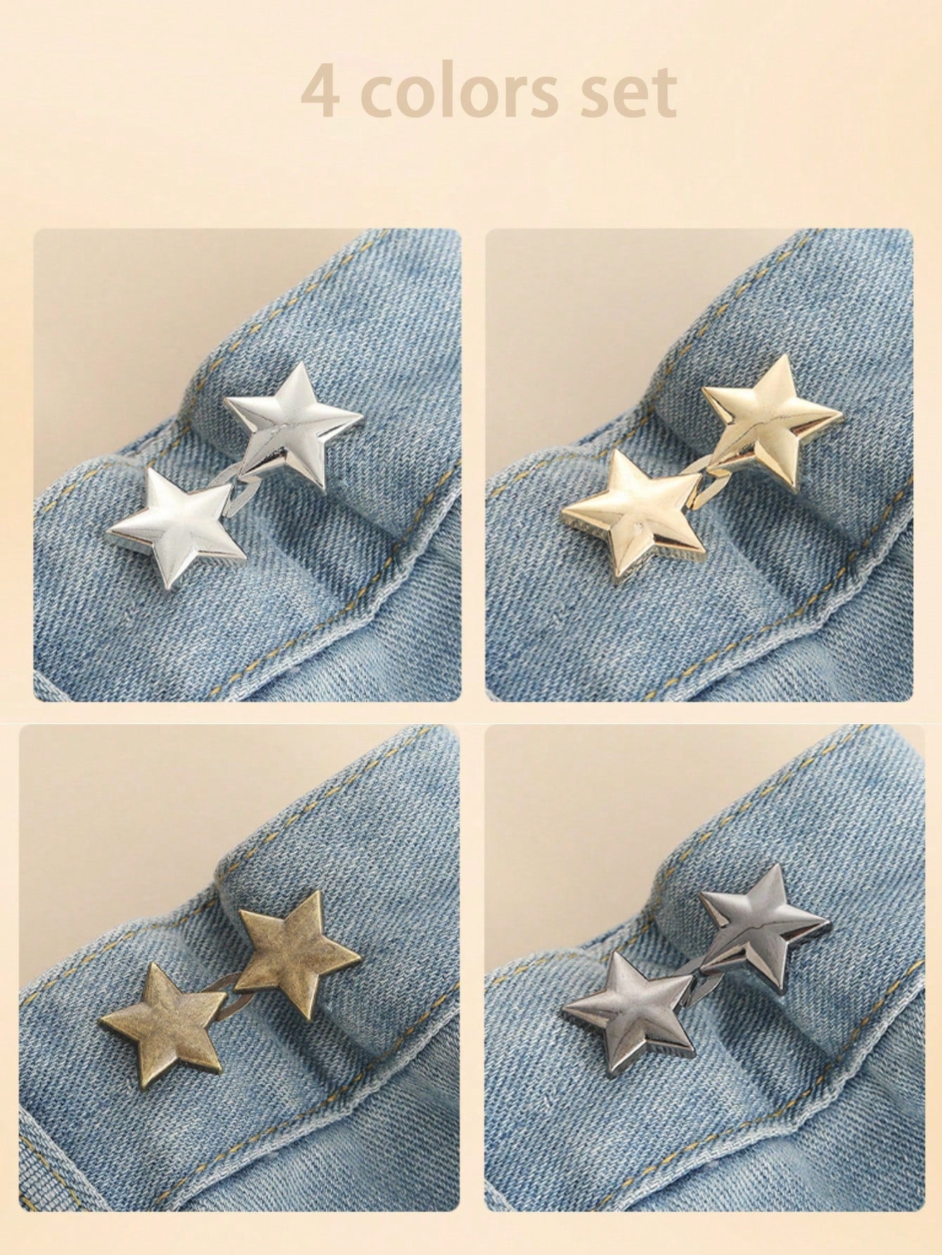 4Pcs Star Shaped Detachable Waistband Button Buckle, Adjustable Waist Clip for Jeans Skirts Pants