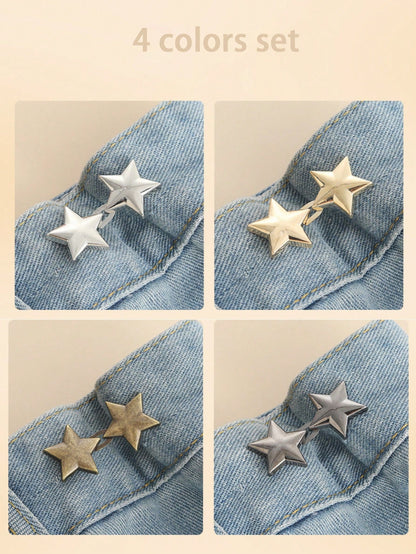 4Pcs Star Shaped Detachable Waistband Button Buckle, Adjustable Waist Clip for Jeans Skirts Pants