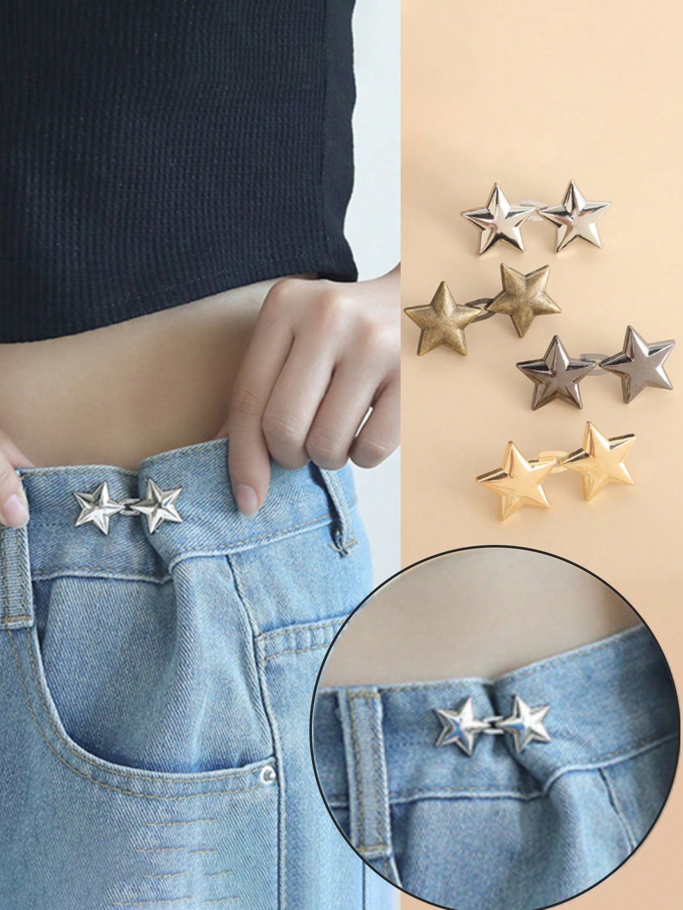 4Pcs Star Shaped Detachable Waistband Button Buckle, Adjustable Waist Clip for Jeans Skirts Pants